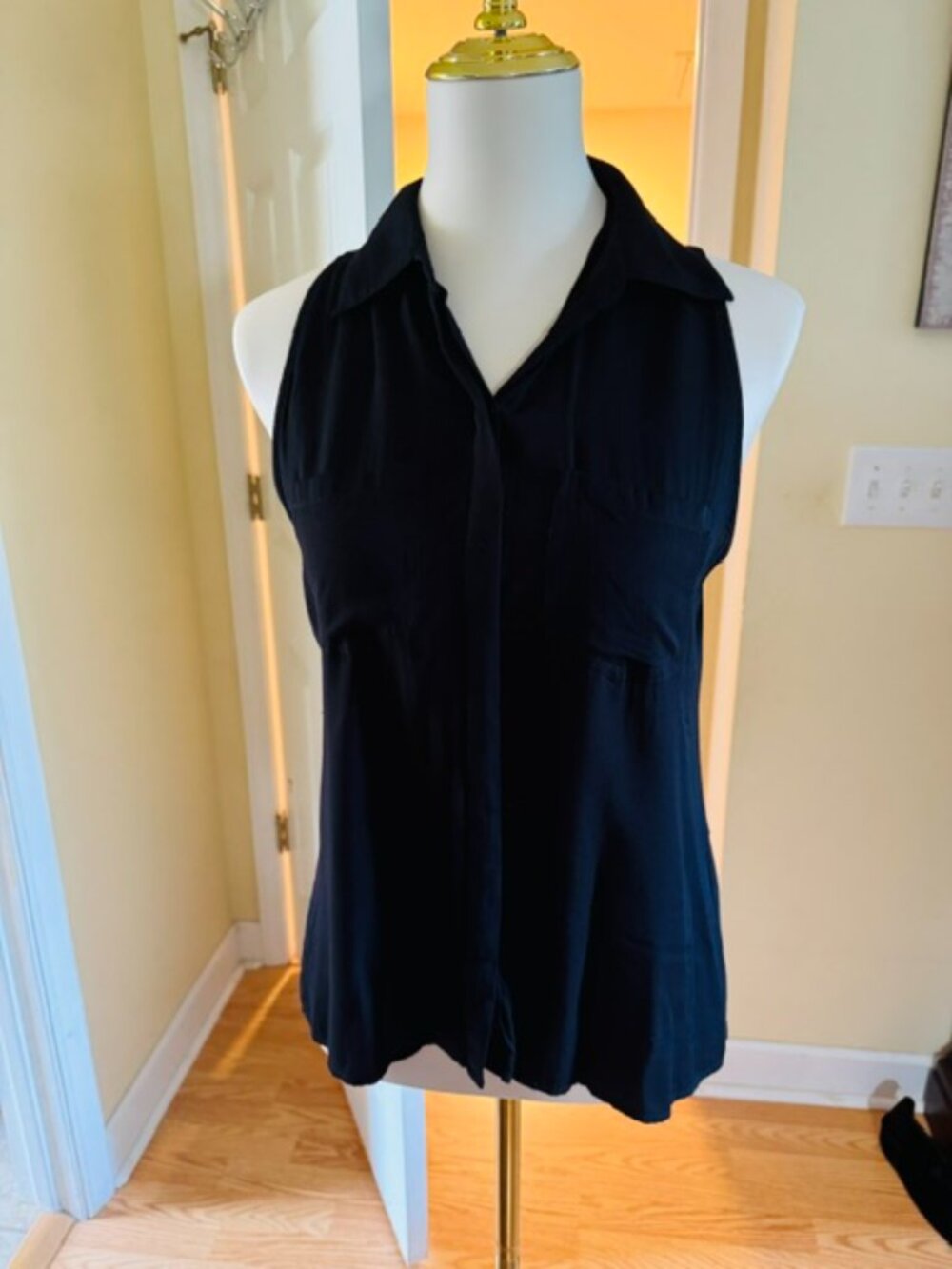 INC Black Sleeveless Button Down Utility Top Back Slit Sz S
